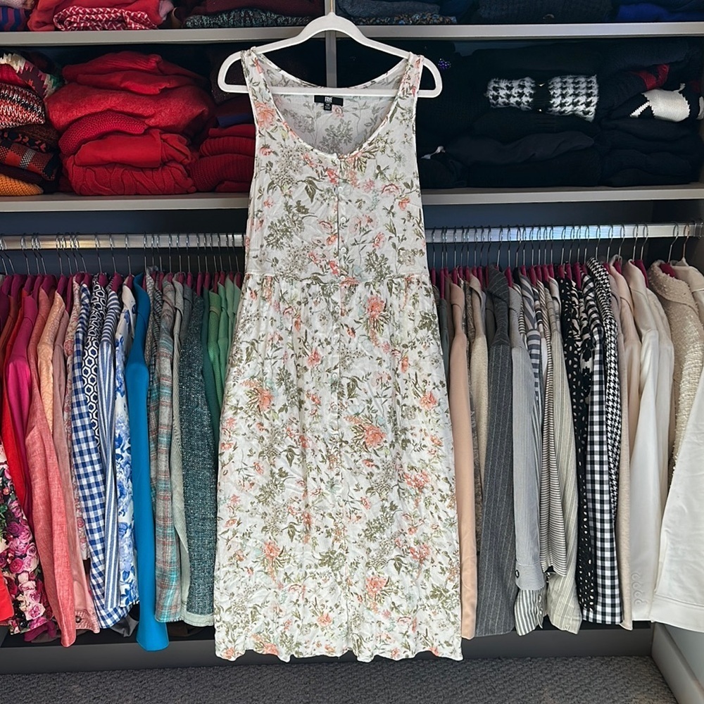 Frye ivory/pink floral button down sleeveless midi dress size XS